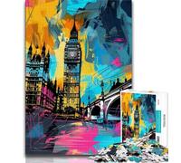 Puzzles pour Adolescents Graffiti Big Ben 1000 pièces Jouets de Divertissement Familial avec Affiche et fiche de Questions Assorties 38x26cm