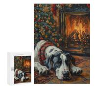 Puzzles pour Adolescents Great Dane in Holiday Art Christmas Dog by Fireplace Painting Puzzles pour Adultes Jeu Manuel Cadeau d'anniversaire Cadeau d'anniversaire, Cadeaux, 300 PCS