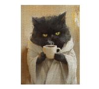Puzzles pour Adolescents Grumpy Cat with Coffee Mug Puzzle pour Adultes, Jeu Manuel, Course De Vitesse, Cadeau d'anniversaire, Cadeaux, 1000pcs(52x38cm)