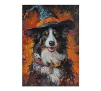 Puzzles pour Adolescents Halloween Dog Witch Hat Art Print Puzzle pour Adultes, Jeu Manuel, Course De Vitesse, Cadeau d'anniversaire, Cadeaux, 1000pcs(38x26cm)
