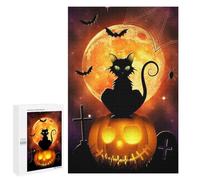Puzzles pour Adolescents Halloween Night Pumpkin Cat Puzzles pour Adolescents : Améliorent La Mémoire. Chaque Pièce Est Unique - Idée Cadeau d'anniversaire Unique 1000 PCS