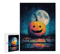 Puzzles pour Adolescents Halloween Pumpkin with Full Moon Puzzle Anti-Stress pour Adolescents Chaque Pièce Est Unique - Idéal comme Cadeau pour Toute La Famille 500 PCS