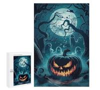 Puzzles pour Adolescents Halloween Pumpkin with Ghosts and Moon Puzzle pour Adultes Jeux en Famille Une Œuvre d'art Interaction Parent-Enfant 1000 PCS