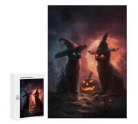 Puzzles pour Adolescents Halloween Witch Cats Puzzle Anti-Stress pour Adolescents Chaque Pièce Est Unique - Idéal comme Cadeau pour Toute La Famille 300 PCS