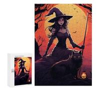 Puzzles pour Adolescents Halloween Witch with Black Cat -1 Casse-têtes pour Adolescents - Jeu De Réflexion - Améliore La Mémoire - Cadeaux De Noël Et d'anniversaire