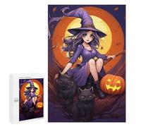 Puzzles pour Adolescents Halloween Witch with Cats Puzzles pour Adultes À Monter Soi-même, Décorations Murales, Idées Cadeaux pour Toute La Famille 1000 PCS