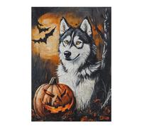 Puzzles pour Adolescents Halloween Wolf with Jack-o'-Lantern-2 Puzzle pour Adultes, Jeu Manuel, Course De Vitesse, Cadeau d'anniversaire, Cadeaux, 1000pcs(38x26cm)