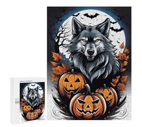 Puzzles pour Adolescents Halloween Wolf with Pumpkins Casse-têtes pour Adolescents - Jeu De Réflexion - Améliore La Mémoire - Cadeaux De Noël Et d'anniversaire