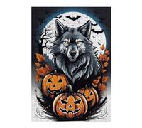 Puzzles pour Adolescents Halloween Wolf with Pumpkins Puzzles pour Adultes, Jouets À Monter Soi-même, Cadeaux pour Femmes, Cadeaux De Noël Et d'anniversaire 1000pcs(38x26cm)