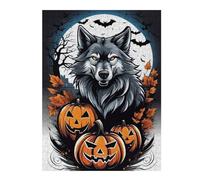 Puzzles pour Adolescents Halloween Wolf with Pumpkins Puzzles pour Adultes, Jouets À Monter Soi-même, Cadeaux pour Femmes, Cadeaux De Noël Et d'anniversaire 1000pcs(52x38cm)