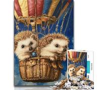 Puzzles pour Adolescents Hérisson dans Une montgolfière Puzzles pour Adolescents, Staycation Kill Time avec des pièces de Formes aléatoires entièrement emboîtables (Taille 75x50cm)