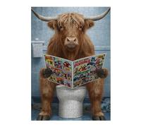 Puzzles pour Adolescents Highland Cow Reading Comics on Toilet Puzzles pour Adultes, Jouets Anti-Stress, Décoration Murale, Cadeaux De Noël Et d'anniversaire 38x26cm/1000pcs