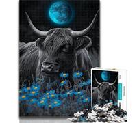 Puzzles pour Adolescents Highland Cow Under The Moon Puzzles 1000 pièces pour Adultes, Jeu de réflexion, décoration Murale, Cadeaux d'anniversaire et de Noël Uniques 50x75cm