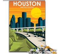 Puzzles pour Adolescents Houston Texas Travel Art, Aidez Le Cerveau à exercer des Jouets addictifs pour cultiver la Patience, Cadeau pour Les Anniversaires 38x26cm