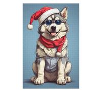 Puzzles pour Adolescents Husky Christmas Puzzles pour Adolescents, Jouets Anti-Stress, Décoration Murale, Cadeau d'anniversaire, Cadeaux, 75x50cm/1000pcs