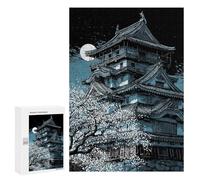 Puzzles pour Adolescents Japanese Castle Under Moonlight with Cherry Blossoms Puzzles pour Adultes Jeu Manuel Cadeau d'anniversaire Cadeau d'anniversaire, Cadeaux, 300 PCS