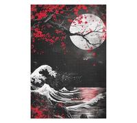 Puzzles pour Adolescents Japanese Moon Red Jeu De Puzzle Casse-tête Décoration Murale Cadeaux Uniques d'anniversaire Et De Noël 75x50cm/1000pcs