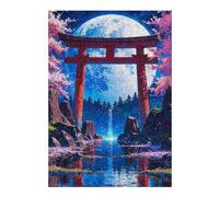 Puzzles pour Adolescents Japanese Moonlit Waterfall Puzzles pour Adultes, Jeu De Réflexion, Décoration Intérieure, pour Toute La Famille 38x26cm/1000pcs