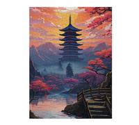Puzzles pour Adolescents Japanese Pagoda Sunset Landscape-5 Puzzle Anti-Stress - Un Cadeau Artistique pour Les Amis Et La Famille