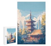 Puzzles pour Adolescents Japanese Temple with Mount Fuji Backdrop Puzzles pour Adultes, Jouets Anti-Stress, Difficile, Cadeau d'anniversaire, Cadeaux, 1000 PCS