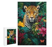 Puzzles pour Adolescents Jungle Blooms Jaguar Puzzles pour Adultes, Jouets Anti-Stress, Difficile, Cadeau d'anniversaire, Cadeaux, 1000 PCS