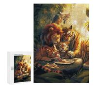 Puzzles pour Adolescents Jungle Feast Lion, Tiger, and Friends Puzzle Anti-Stress pour Adolescents Chaque Pièce Est Unique - Idéal comme Cadeau pour Toute La Famille 300 PCS