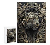 Puzzles pour Adolescents King Tiger Golden Art Deco Puzzles pour Adultes, Jeu Manuel, Course De Vitesse, Activités Amusantes À La Maison, 300 PCS