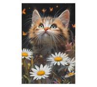 Puzzles pour Adolescents Kitten with Flowers and Butterflies Puzzle pour Adultes, Jeu Manuel, Course De Vitesse, Cadeau d'anniversaire, Cadeaux, 1000pcs(75x50cm)