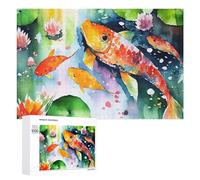 Puzzles pour Adolescents Koi Fish Pond Watercolor Puzzles pour Adultes, Jeu Manuel, Course De Vitesse, Activités Amusantes À La Maison, 1000 PCS