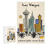 Puzzles pour Adolescents Las Vegas Skyline Illustration Casse-têtes pour Adolescents - Jeu De Réflexion - Améliore La Mémoire - Cadeaux De Noël Et d'anniversaire