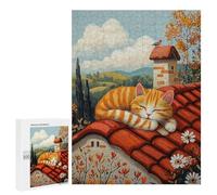 Puzzles pour Adolescents Lazy Rooftop Cat - Naïf Cozy Countryside Art Jeu De Puzzle Familial pour Adultes, Amusant Et Humoristique, Activités À Faire À La Maison, 500 PCS