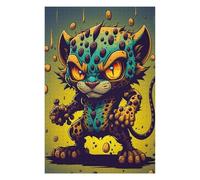 Puzzles pour Adolescents Leopard Cat with Fiery Eyes Jeu De Puzzle Casse-tête Décoration Murale Cadeaux Uniques d'anniversaire Et De Noël 75x50cm/1000pcs