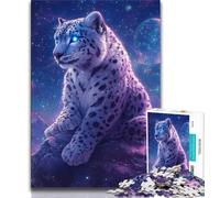 Puzzles pour Adolescents Léopard des neiges sous la Lune, Aidez Le Cerveau à exercer des Jouets addictifs pour cultiver la Patience, Cadeau pour Les Anniversaires (75x50cm)
