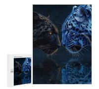 Puzzles pour Adolescents Leopard Reflections Blue Vs Black Casse-tête pour Adolescents : Analyse Et Logique, Difficile Et Stimulant, Idéal comme Cadeau 500 PCS