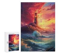 Puzzles pour Adolescents Lighthouse Ocean Sunset Puzzle Anti-Stress pour Adolescents Chaque Pièce Est Unique - Idéal comme Cadeau pour Toute La Famille 300 PCS