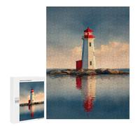 Puzzles pour Adolescents Lighthouse on Rocky Islet Reflected Lighthouse at Sunset Puzzles pour Adultes Jeux Relaxants Qui Améliorent La Mémoire Cadeaux Uniques pour Un Anniversaire Et Noël 500 PCS