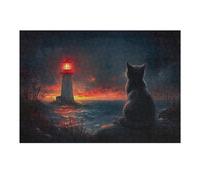Puzzles pour Adolescents Lighthouse Sunset Cat Puzzles pour Adultes : des Jouets À Monter Soi-même, Amusants Et Originaux, Parfaits pour Un Anniversaire Ou Noël