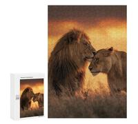 Puzzles pour Adolescents Lion Couple Sunset Romance Casse-tête pour Adolescents : Analyse Et Logique, Difficile Et Stimulant, Idéal comme Cadeau 300 PCS