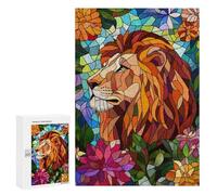 Puzzles pour Adolescents Lion in Flowers Stained Glass Puzzles pour Adultes Jeu Manuel Cadeau d'anniversaire Cadeau d'anniversaire, Cadeaux, 300 PCS