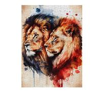 Puzzles pour Adolescents Lions Couple Watercolor Puzzles Anti-Stress, Jouets pour Se Détendre À La Maison, Cadeaux d'anniversaire Et Cadeaux Uniques 52x38cm/1000pcs