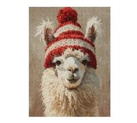 Puzzles pour Adolescents Llama in Red Hat Art Print Puzzle pour Adultes, Jeu Manuel, Course De Vitesse, Cadeau d'anniversaire, Cadeaux, 1000pcs(52x38cm)