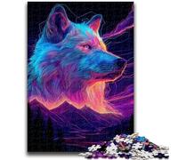 Puzzles pour Adolescents, Loup Animal néon, 1 000 pièces, Jouets de Divertissement Familial avec Affiche et fiche de Questions (50x75cm)