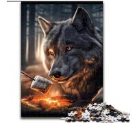 Puzzles pour Adolescents Loup et feu de Camp, à partir de 14 Ans Chaque pièce est Unique Un Jeu Amusant et Stimulant pour Toute la Famille Bon Cadeau (Taille 50x75cm)