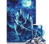 Puzzles pour Adolescents Loups hurlants sur la Montagne Puzzles pour Adultes 1000 pièces, avec Affiche Assortie et fiche de Questions pour Les 14 Ans 26x38cm
