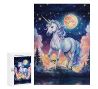 Puzzles pour Adolescents Magical Unicorn Under The Moonlight Puzzles pour Adultes Jeux Relaxants Qui Améliorent La Mémoire Cadeaux Uniques pour Un Anniversaire Et Noël 300 PCS