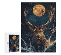 Puzzles pour Adolescents Majestic Deer Under Full Moon Jeu De Puzzle Familial pour Adultes, Amusant Et Humoristique, Activités À Faire À La Maison, 300 PCS