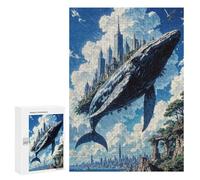 Puzzles pour Adolescents Majestic Sky Whale Carrying A Floating City Above A Coastal Metropolis Puzzles pour Adultes, Jouets Anti-Stress, Difficile, Cadeau d'anniversaire, Cadeaux, 300 PCS