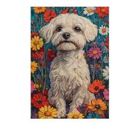 Puzzles pour Adolescents Maltese in Wildflower Meadow Dog Wall Art Print White Dog in Flower Field Puzzles pour Adultes Jeu Manuel Décoration Intérieure Est Idéal comme Cadeau 38x26cm/1000pcs