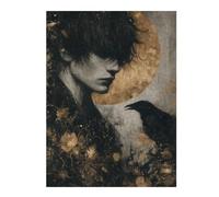 Puzzles pour Adolescents Man and Raven in Golden Moonlight Puzzles pour Adultes Jeu Manuel Décoration Intérieure Est Idéal comme Cadeau 52x38cm/1000pcs