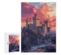 Puzzles pour Adolescents Medieval Castle Sunset-2 Puzzle Anti-Stress pour Adolescents Chaque Pièce Est Unique - Idéal comme Cadeau pour Toute La Famille 300 PCS